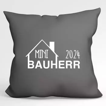 Huuraa Pillow Mini Builder 2024 Декоративная подушка для дома с наполнителем, размер 40x40 см, стально-серый цвет, с мотивом для строителей. Идея подарка для друзей и семьи Hellweg Druckerei