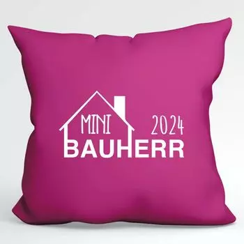 Huuraa Pillow Mini Builder 2024 Декоративная подушка для дома с наполнителем, размер 40x40 см, цвет фуксии, с мотивом для строителей. Идея подарка для друзей и семьи Hellweg Druckerei