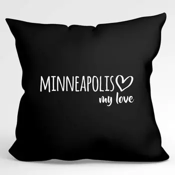 Huuraa Pillow Minneapolis my love Декоративная подушка с наполнителем, размер 40х40см, Черный для всех любителей Миннеаполиса, США Идея подарка для друзей и семьи Hellweg Druckerei