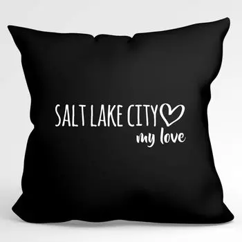 Huuraa Pillow Salt Lake City, моя любовь, декоративная подушка с наполнителем, размер 40x40см, черный для всех поклонников Солт-Лейк-Сити, США, идея подарка для друзей и семьи Hellweg Druckerei