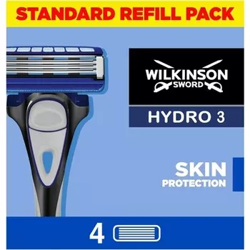 Hydro 3 Skin Protection для мужчин Сменные стержни для обычных лезвий для бритвы, 4 шт., Wilkinson Sword