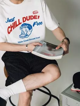 Hypemode, Мужская футболка с короткими рукавами, круглым вырезом, мультяшным рисунком и надписью, легкий хлопок, подходит для лета Manfinity, белый