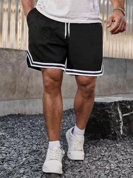 Hypemode Мужские большие размеры с завязками на талии, полосатый тканый пояс, спортивные шорты для баскетбола, легкой атлетики Manfinity, черный