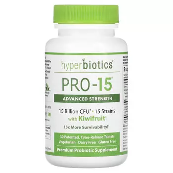Hyperbiotics, PRO-15 форте, 15 млрд КОЕ, 30 таблеток с медленным высвобождением