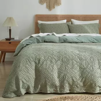 HYPREST Зеленый пододеяльник Queen, вафельный пододеяльник, 100% хлопок, вязаный комплект пододеяльников в стиле бохо, мягкое охлаждение, роскошное постельное белье, комплект пододеяльников, утешитель, Cotton-Green