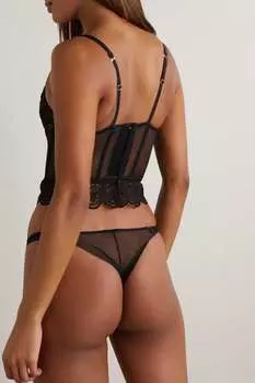 I.D. SARRIERI + NET SUSTAIN трусики-танга Kaleidoscope из эластичного тюля и кружева с фестонами, черный