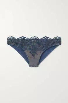 I.D. SARRIERI Трусы из тюля и стрейч-сетки с вышивкой Royal Jewel, военно-морской