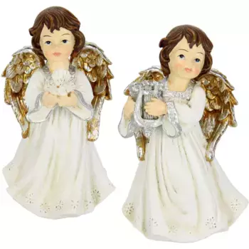 И.ГЕ.А. Фигурка ангела "Ангел", набор 3 шт. с цветами, декоративная фигурка, декоративный ангелочек I.Ge.A., цвет champagner