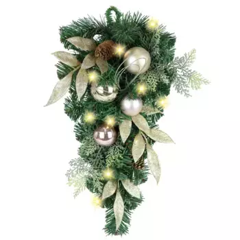 И.ГЕ.А. Искусственная гирлянда "Новогодняя гирлянда украшенная, со светодиодной подсветкой", с шишками, елочными шарами, декоративными ветками, Рождественский венок, Адвент венок I.Ge.A., светло-розовый