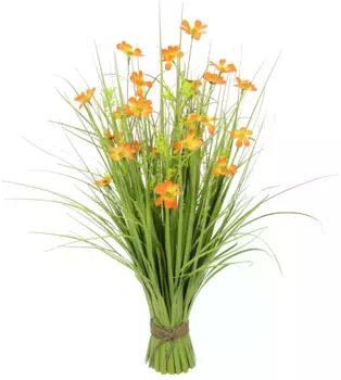 И.ГЕ.А. Искусственная трава "С цветами космея", трава кустовая, искусственная, декоративная трава I.GE.A. 32х68х32 см, цвет orange