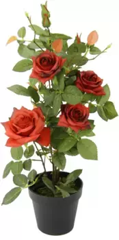 И.ГЕ.А. Искусственное дерево "Куст розы в горшке", искусственные розы, искусственные растения, куст роз, украшение, свадьба I.GE.A. 27х50х27 см, красный