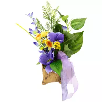 И.ГЕ.А. Искусственное растение «Композиция из нарциссов и анемонов с аксессуарами», 20 см I.Ge.A., желтый/фиолетовый