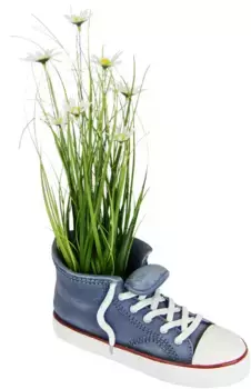 И.ГЕ.А. Искусственное растение "Куст травы с ромашками в тапке" I.GE.A. 27х43х14 см, синий