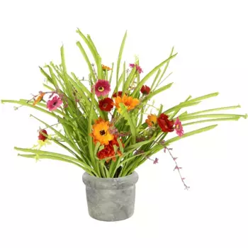 И.ГЕ.А. Искусственный цветок "Цветущий куст", букет цветов в горшке Искусственный травяной куст с искусственными цветами I.Ge.A., цвет orange