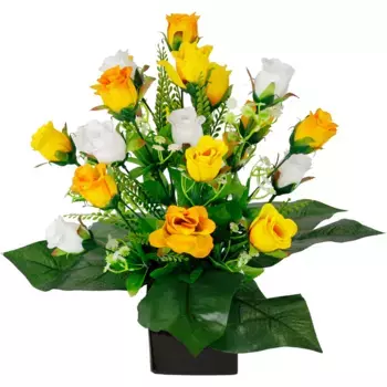 И.ГЕ.А. Искусственный цветок «Композиция из роз в горшке из керамики», цветочная композиция, декоративные цветы, шелковые цветы, букет искусственных роз, свадебное украшение, украшение стола I.Ge.A., желтый