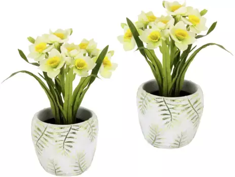 И.ГЕ.А. Искусственный цветок "Остерглок", в цементном горшке, набор из 2 шт., искусственные весенние цветы, нарциссы I.GE.A. 15х24х15 см, цвет wei/gelb