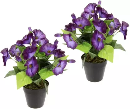 И.ГЕ.А. Искусственный цветок "Петуния", в горшке, набор из 2 петуний, декоративное растение, колокольчик, маленькие цветы, украшение I.GE.A. 22х27х22 см, цвет violett