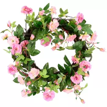 И.ГЕ.А. Искусственный венок "Дикие розы", четки, дверной венок, лепестки роз I.Ge.A., белый/розовый