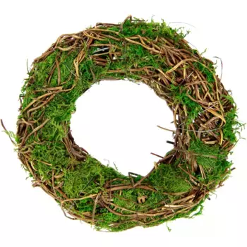 И.ГЕ.А. Искусственный венок "Венок из мха и ротанга, плетеный венок, цветочный венок, декоративный венок", венки для дачи, украшение заготовок стола I.Ge.A., зеленый