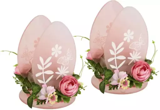 И.ГЕ.А. Подсвечник "Яйцо" набор из 2-х фонариков Пасхальный заяц стеклянные деревянные подсвечники весенний венок 3D I.GE.A. 12х16 см, розовый