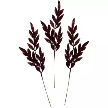 И.ГЕ.А. Зимнее искусственное растение "искусственная ветка, искусственная новогодняя ветка", с блестками и декоративными камнями, набор из 3 штук, новогоднее украшение I.Ge.A., цвет burgund