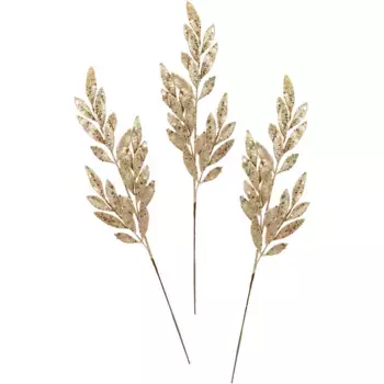 И.ГЕ.А. Зимнее искусственное растение "искусственная ветка, искусственная новогодняя ветка", с блестками и декоративными камнями, набор из 3 штук, новогоднее украшение I.Ge.A., цвет champagnerfarben