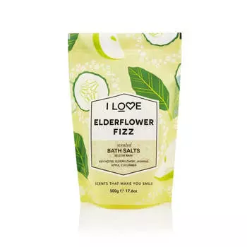 I Love Ароматизированная соль для ванн успокаивающая и расслабляющая соль для ванн Elderflower Fizz 500г