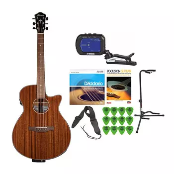 Ibanez AEG62 6-струнная электроакустическая гитара с тюнером, стойкой, струнами, книгой, ремнем и комплектом гитарных медиаторов Ibanez AEG62 6-String Acoustic-Electric Guitar with Tuner and Stand Bundle