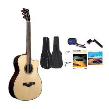 Ibanez Artwood ACFS380BT 6-струнная акустическая гитара (полуглянцевая с открытыми порами) в комплекте с футляром для гитары, тюнером, подставкой для гитары, гитарными струнами, фокусом на гитаре и намотчиком струн