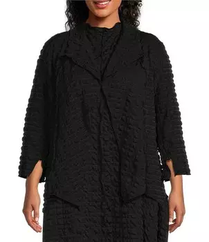 IC Collection Плюс Размер Куртка с асимметричным подолом и воротником-крылышкой, черный