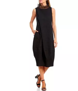 IC Collection Прозрачное платье миди без рукавов из органзы с воронкообразным вырезом и объемной талией, черный