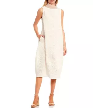 IC Collection Прозрачное платье миди без рукавов из органзы с воронкообразным вырезом и объемной талией, белый