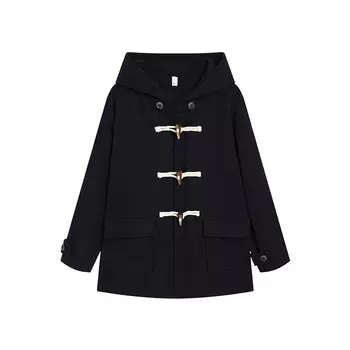 Ice Cream And Whale Женское пальто с мороженым и китом, Застежка из черного рога