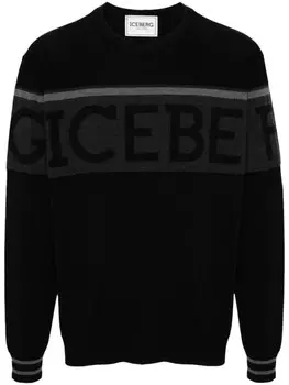 Iceberg шерстяной свитер с жаккардовым логотипом, черный