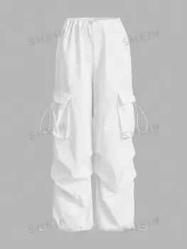 ICON Брюки-карго с карманами и боковыми шнурками на талии, черные Shein, белый