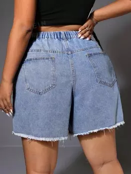 ICON Джинсовые шорты больших размеров с потертым краем Shein, синий