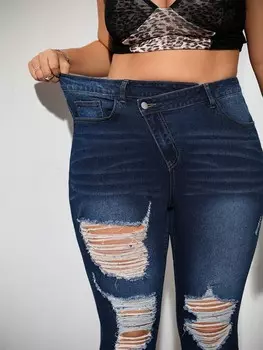 ICON Джинсы, большой размер, уличный шик, сексуальные, Рваные, эластичные, винтажные, снова в школу, одежда для женщин, одежда для учителей, брюки для учителей Shein, тёмно-синий