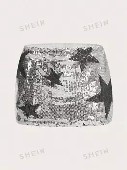 ICON Юбка со звездами и пайетками Shein, серебряный