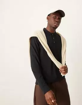 icon logo современная классическая рубашка поло с длинным рукавом черного цвета Abercrombie & Fitch