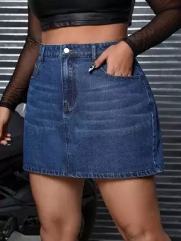 ICON Plus Джинсовая юбка с высокой талией Shein, синий