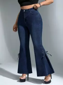 ICON Plus Джинсы с вырезом Завяжите веревку сбоку Shein, синий