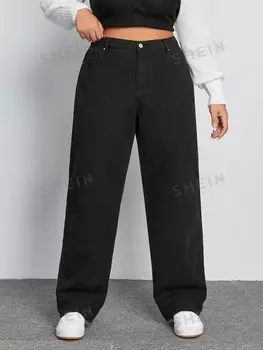 ICON Plus однотонные джинсы, широкие штанины Shein, черный