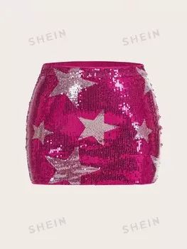 ICON Plus Узкая юбка, узор звезды, пайетки Shein, фуксия