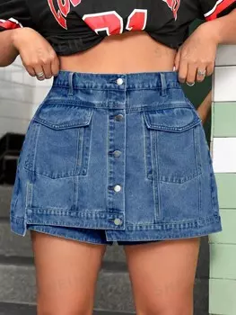 ICON Простые и однотонные джинсовые шорты для женщин больших размеров на каждый день Shein, синий