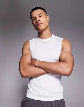 Icon training quick dry muscle fit майка белого цвета ASOS 4505