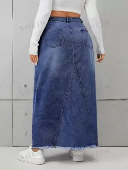 ICON Женская прямая джинсовая юбка больших размеров Shein, синий