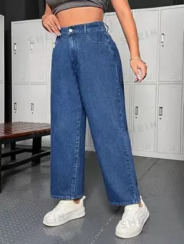ICON Женские Прямые джинсы больших размеров со средней посадкой Shein, синий