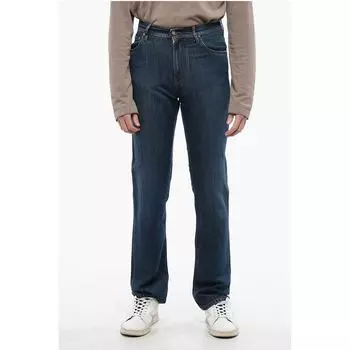 ID LUXURY DENIM Темно-выбеленные джинсы с контрастной вышивкой Corneliani, Blue