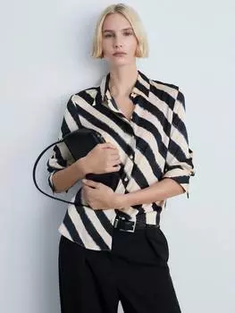 Идеальная атласная рубашка в диагональную полоску Mango, серый