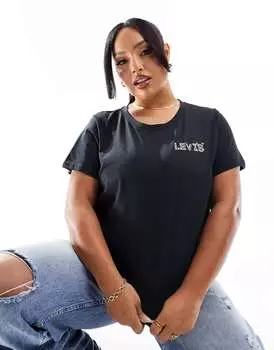Идеальная футболка Levi's Plus с маленьким леопардовым логотипом черного цвета